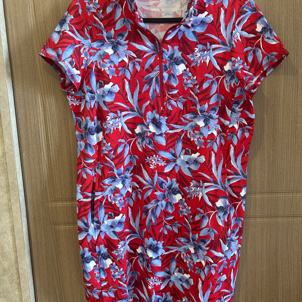 Red Floral Zip-Front Women’s Dress